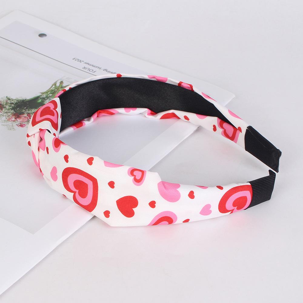 Women's Heart Print Knot Hairband Fabric Printed Pressed Hair Ring Face Washing Hair Band Stylish Accessory for Daily Use