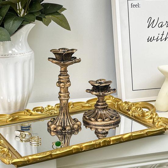 Vintage Candlestick Holder Retro Taper Candle Holder Nostalgic Floral Resin Candle Stand for Wedding Anniversary Table Centerpiece Fireplace Home