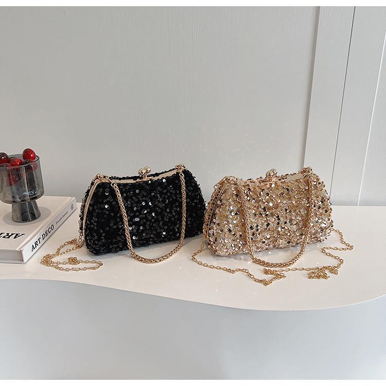 IELGY Fashion Sequined Dinner Bag, Diamond-encrusted Handbag, Solid Color Shoulder Messenger Chain Bag.