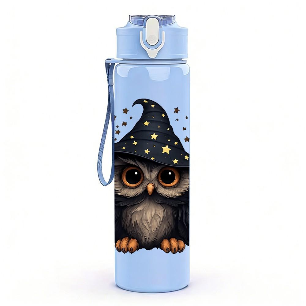 1PC Wizard Owl Night Print 750ml Color Plastic Sports Water Bottle Leakproof Flip Straw Lid Suitable for Sports Office Home Use