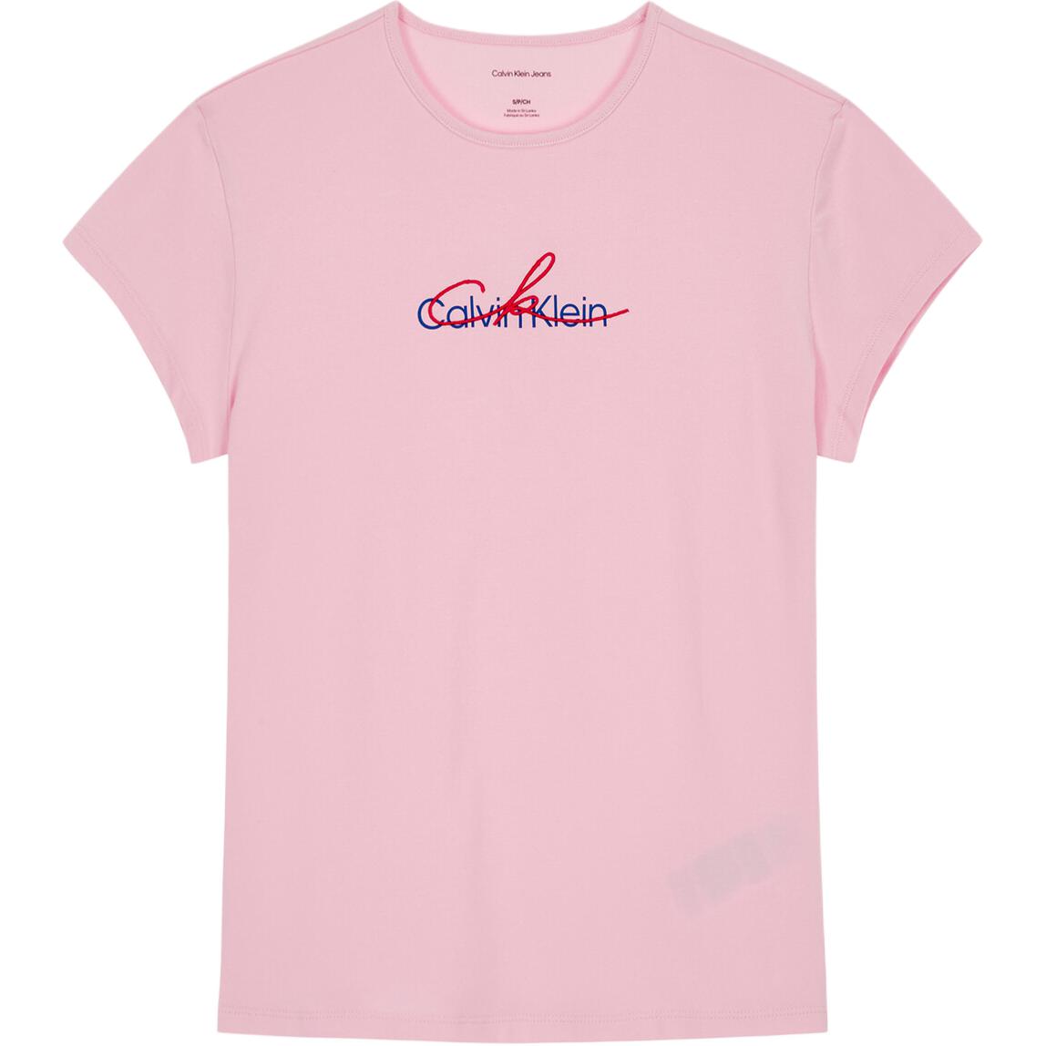 

Calvin Klein Letter Round Neck Slim Fit T-Shirt Women Tops Pink 47B828G7UD M