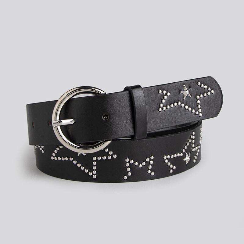 Womens Pu Fashionable Belt With Dot Patterned Studs Alloy Buckle Street Style