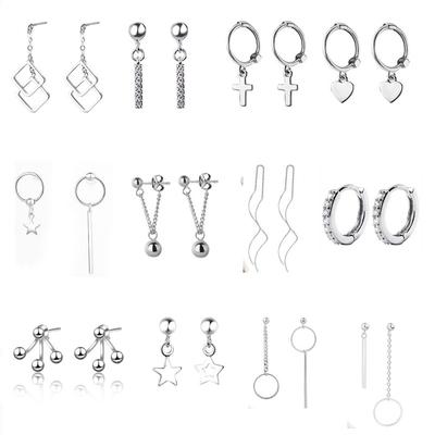 925 Sterling Silber Stern Herz Geometrische Tropfen Ohrringe für Frauen Mädchen Hängende Baumeln Ohrringe Pendientes