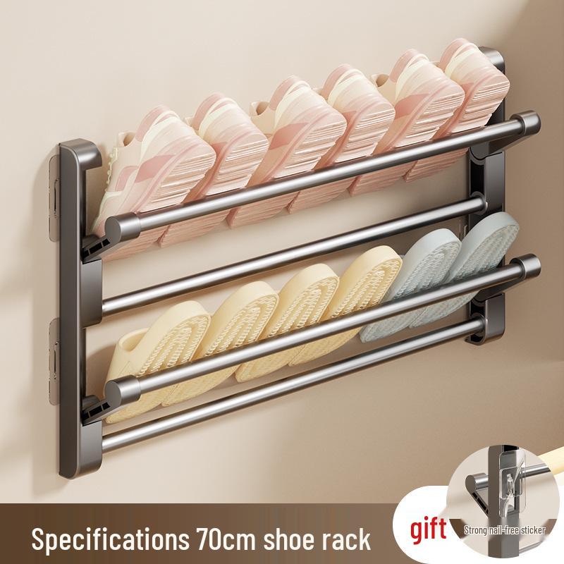 Punch-Free Wall-Mounted Bathroom Slipper and Shoe Organizer