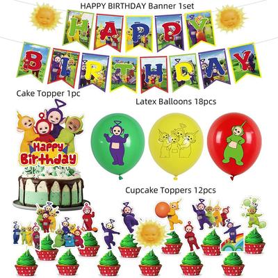Neues 32-teiliges Neues Teletubbies Partyzubehör einschließlich Banner, Cupcake-Topper, Ballons