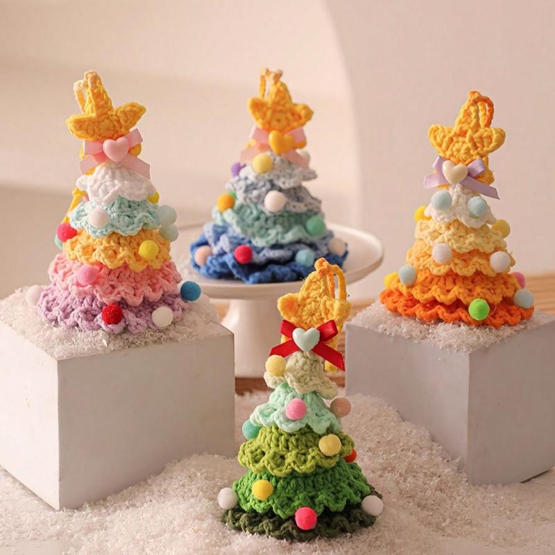 1PC Plush Christmas Pendant Woolen Hook Weaving Christmas Tree Small Ornament Christmas Decoration Car Pendant