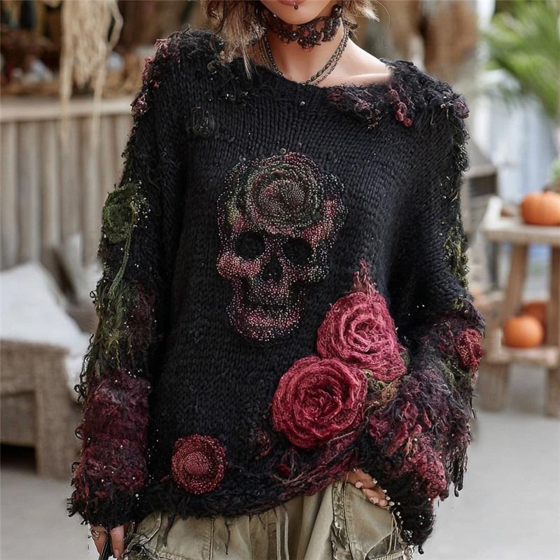 Women Crew Neck Loose Pullover Halloween 3D Digital Print Long Sleeve Casual Sweatshirt
