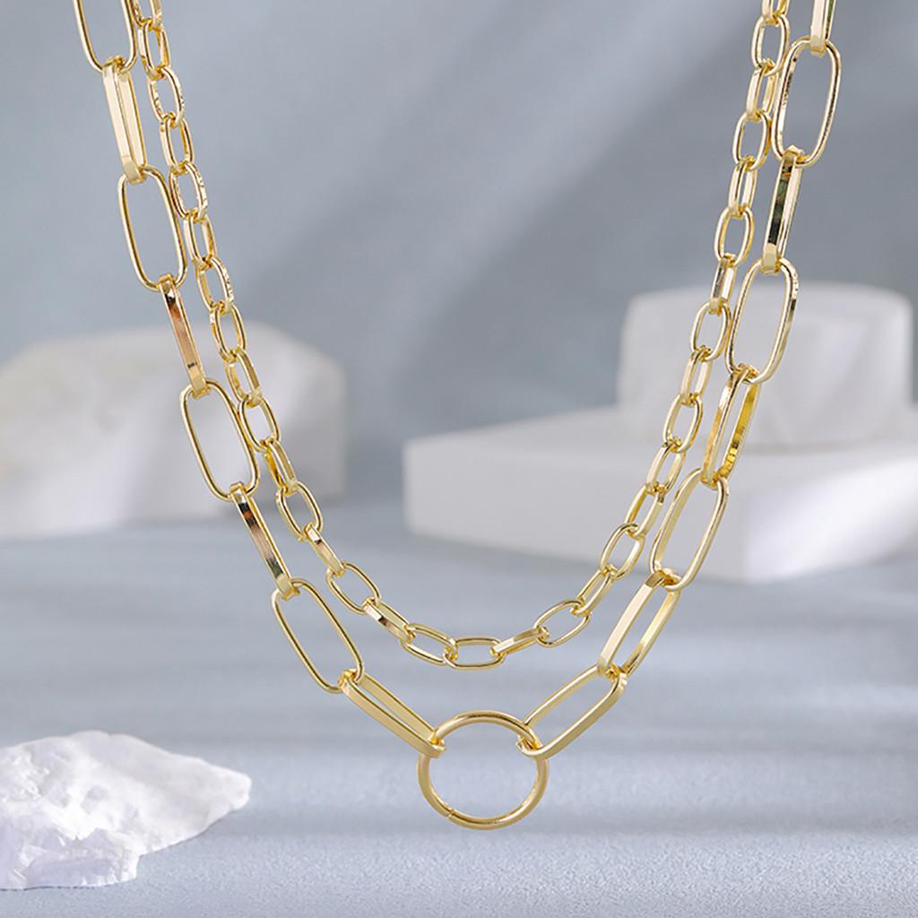 Chic Gold Double Layered Chain Necklace Stylish Geometric Design Fashion Accessory