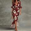 Spring New Women's Clothing, European and American Dresses, Elegant Casual Loose Plant Print Dresses