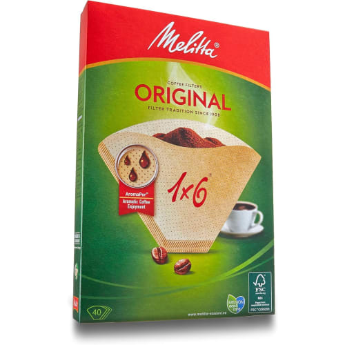Melitta Coffee Filter Paper, 6-12 Cups, Original FSC Mix, 1x6, Natural Brown, 40 Sheets, PA-164B