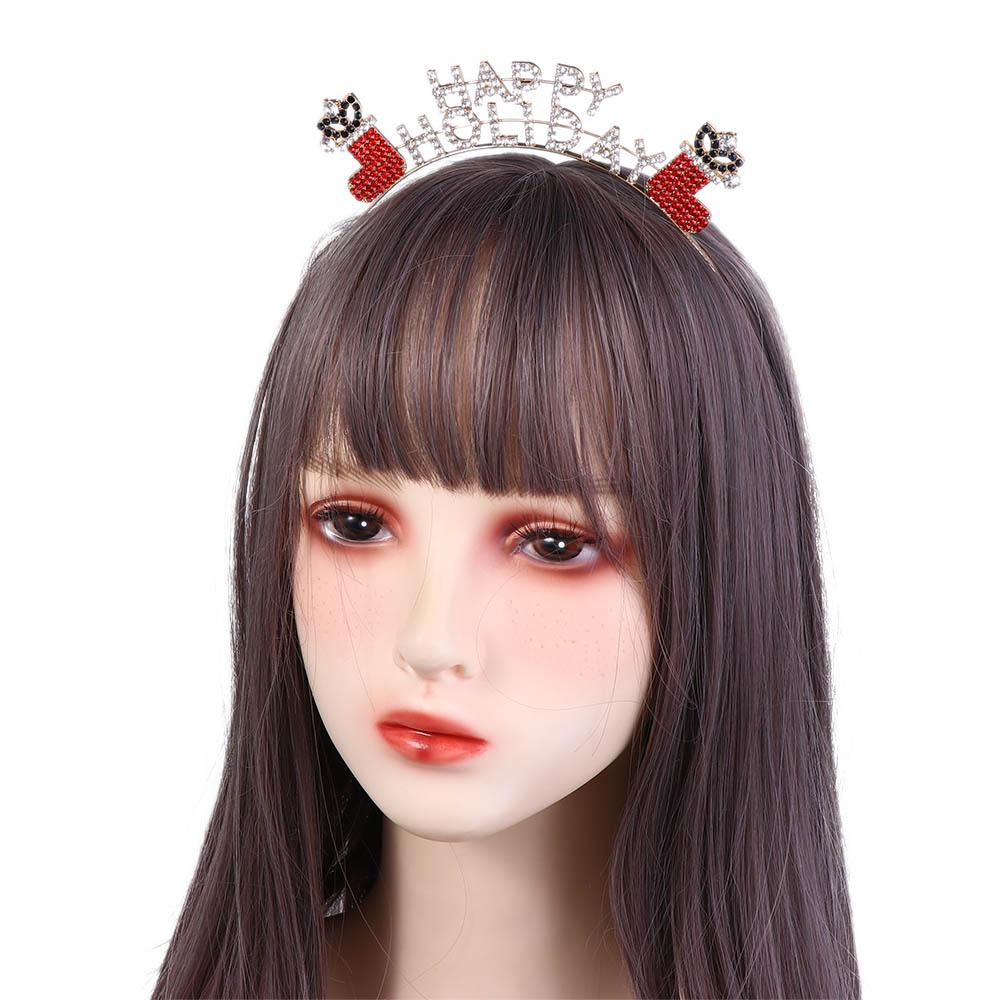 Metal Children Party Ornament Christmas Antlers Hairband Letter Hair Hoop Zinc Zinc Alloy Crystal Headwear