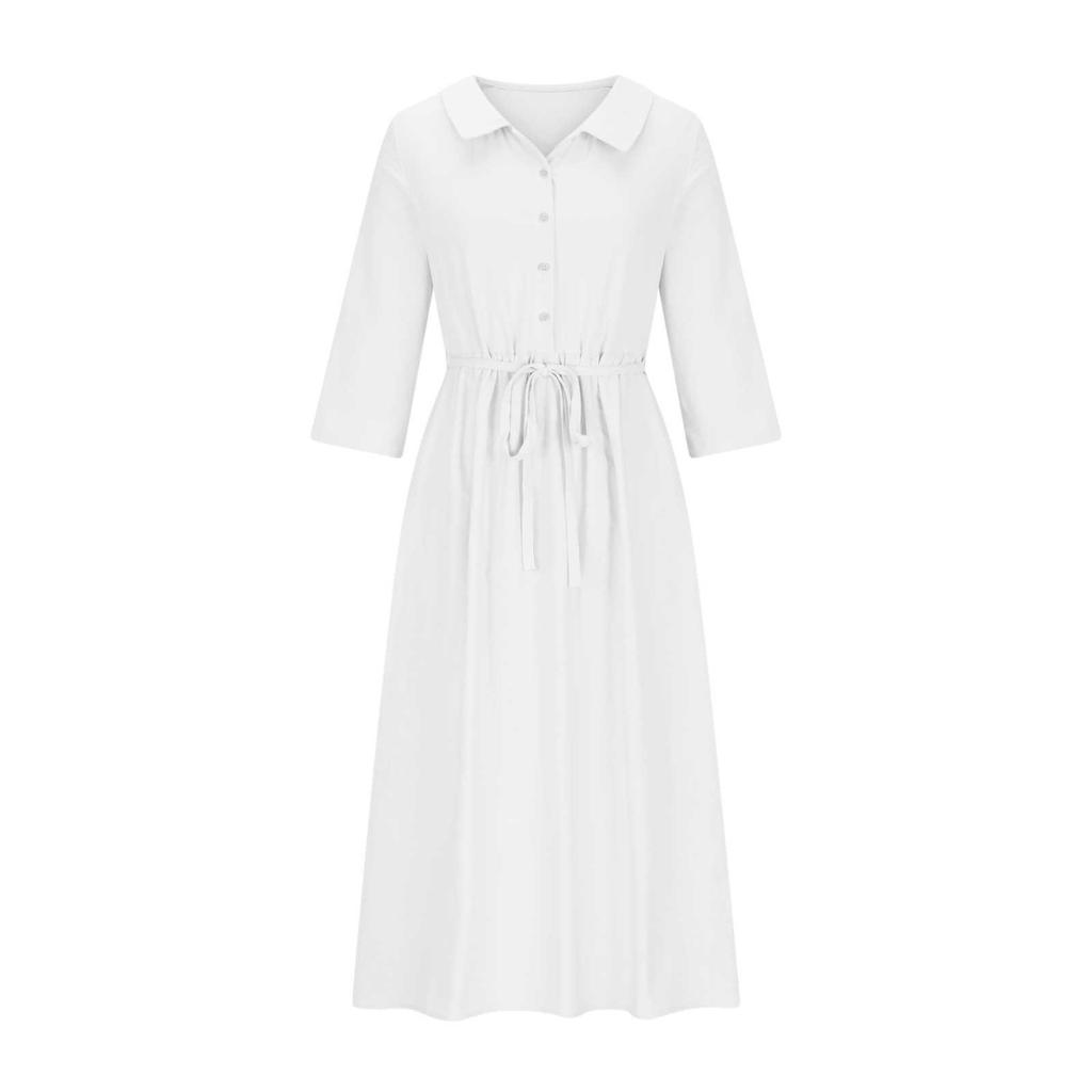 2024 Summer Trendy Lapel Dress: Cotton & Linen, Five-Point Sleeve, Long Skirt