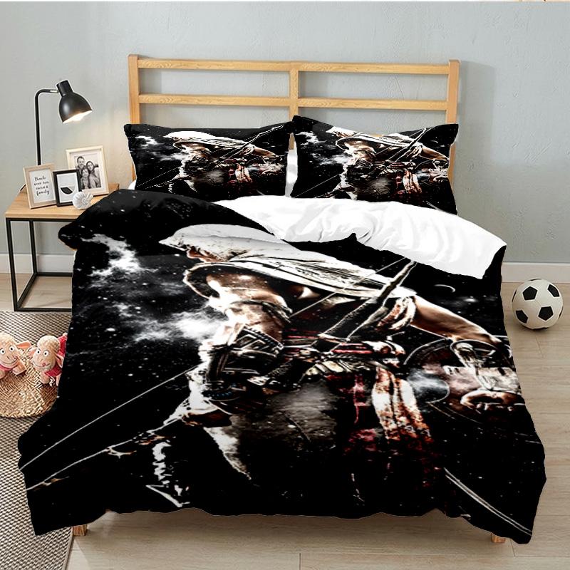 3PCS Game Creed Bedding Set Printed Duvet Cover Closure Includes 1 Duvet Cover & 2 Pillowcases for All Seasons Bedroom Decor