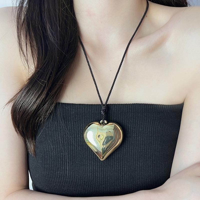 Korean Style Rope Neck Chain Necklace For Women Charm Metal Heart Pendant Collar Chain Choker Fashion Party Jewelry