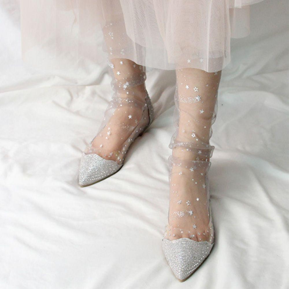 Spring Candy Colors Mesh Glitter Women Shiny Stars Transparent Hosiery Fishnet Socks Women Socks
