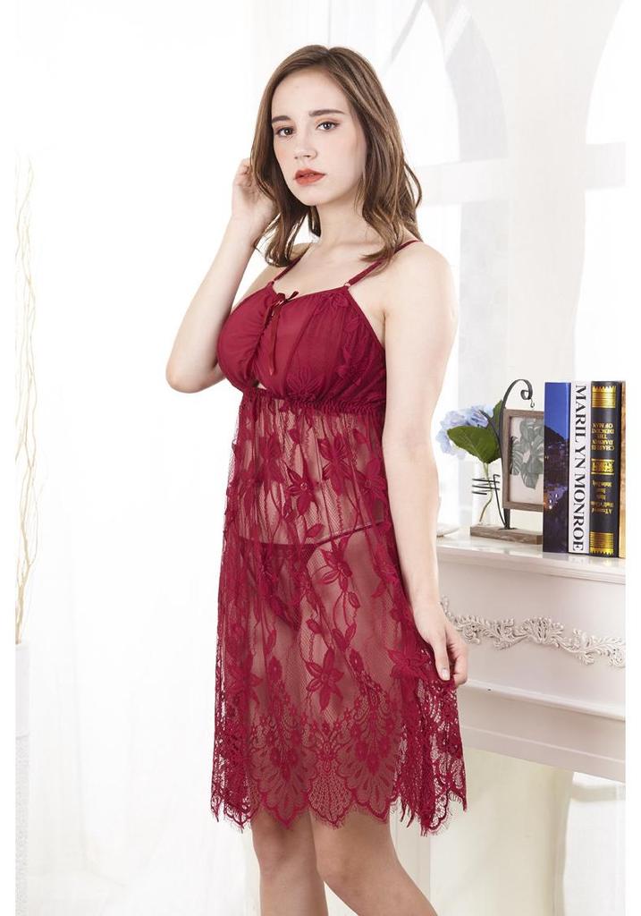Women's Plus Size Sexy Lace Mesh Nightgown Lingerie