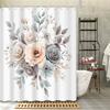 Open 1Pc Cartoon Watercolor Simple Floral Plant Print Shower Curtain, Polyester Fabric With 12 Hooks, Bathroom Accessory