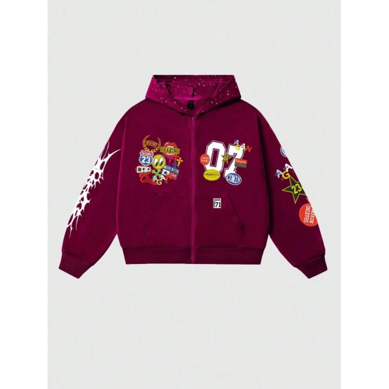 Womens Oversized Hoodie Red Skull Print Streetwear Loose Fit Casual Sweatshirt