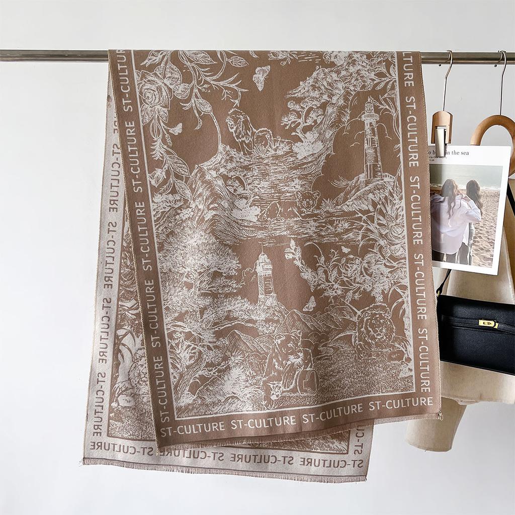Autumn Winter Women Imitation Cashmere Scarf Korean Vintage Printed Letters Luxury Warm Thickened Neck Scarves Bandana Pashmina