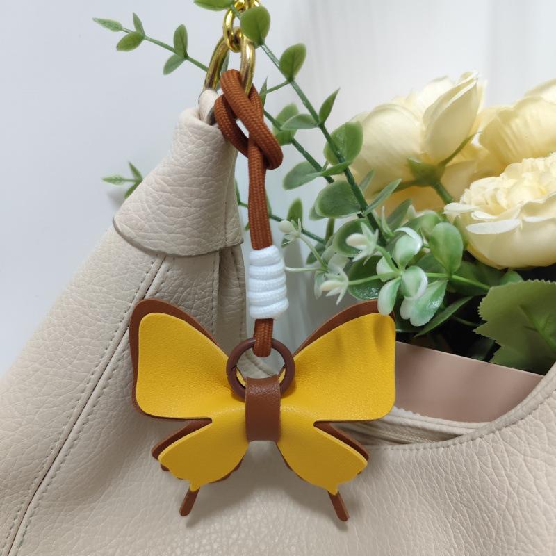 Colorful Leather Butterfly Pendant - Car and Bag Hanging Ornament with Cotton Rope