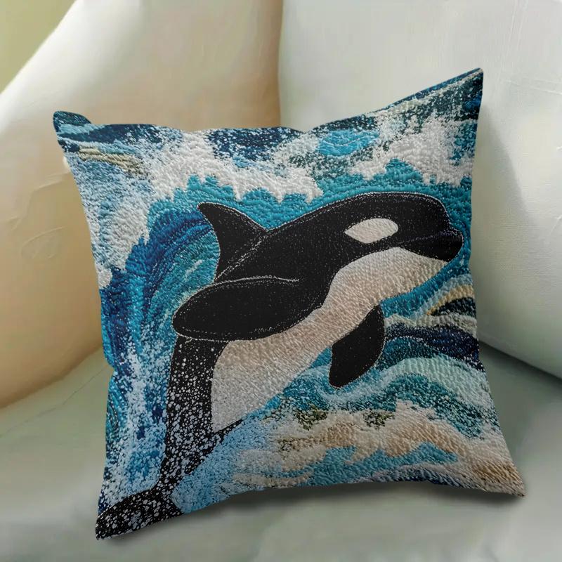 Federa per Cuscino Decorativa Bilaterale Orca Balena Assassina Stampa Onda Oceanica 2D per Arredamento Casa