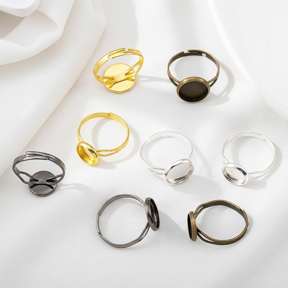 10pcs DIY Ring Blank Base Setting Iron Metal Adjustable Fit 8mm 10mm Glass Cabochons Rings Handmade Jewelry Making Accessories