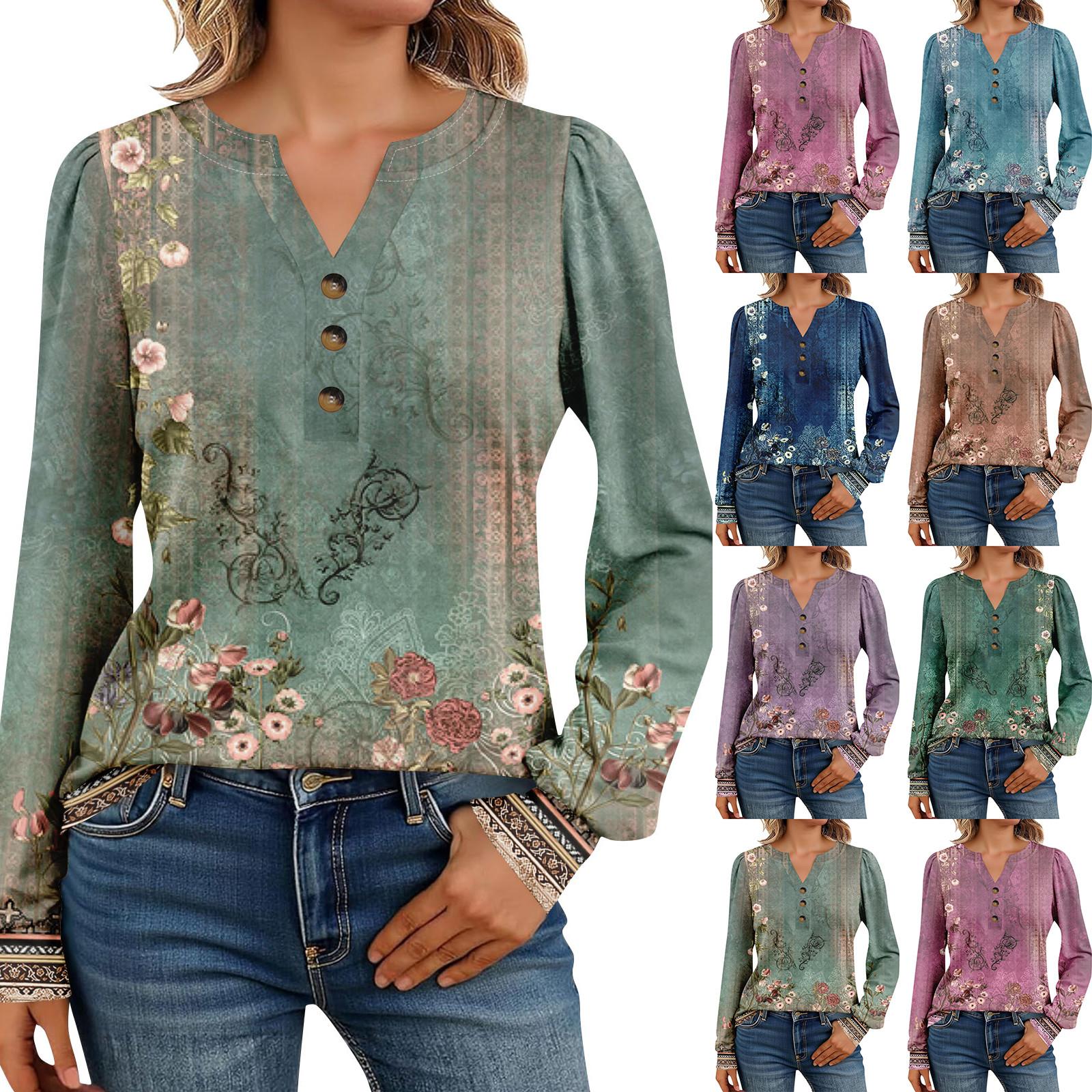 

Women s Long Sleeve Shirts Henely Casual Tops Trendy Blouses Cute T-Shirts M зелений