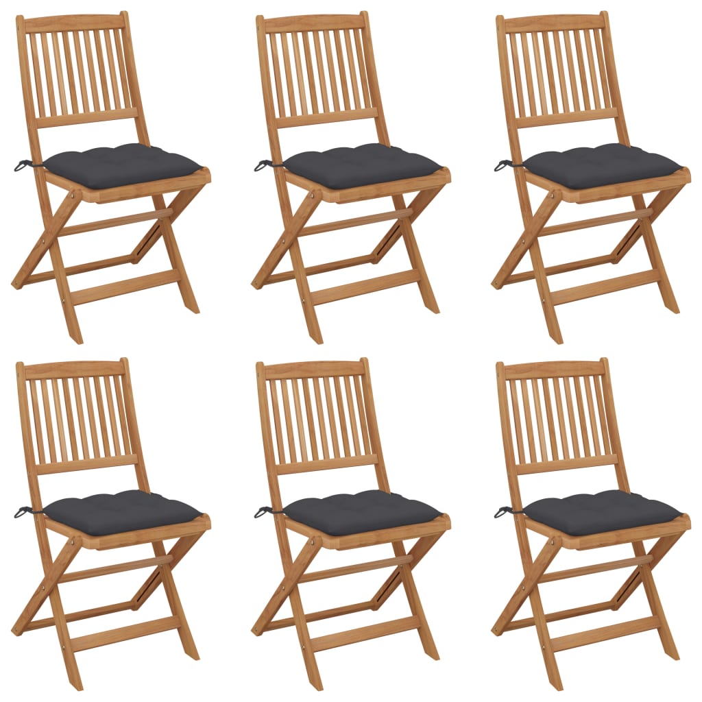 Foldable Garden Chairs 6 pcs with Cushions Solid Acacia Wood