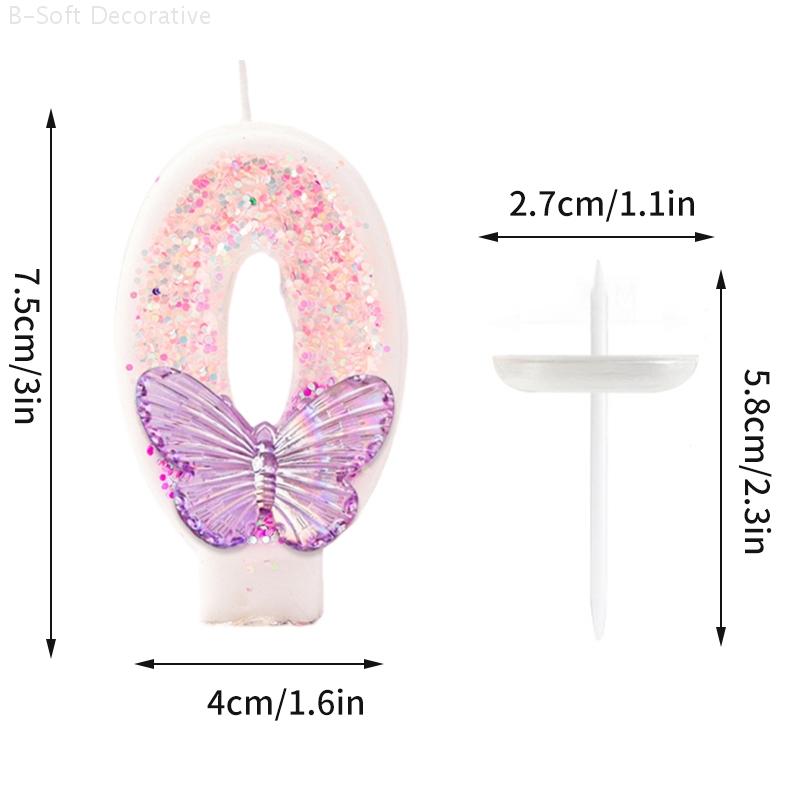 Gradient Butterfly Digital Candle Birthday Cake Topper Table Butterfly Decor 0-9 Purple Number Birthday Candles Party Supplies