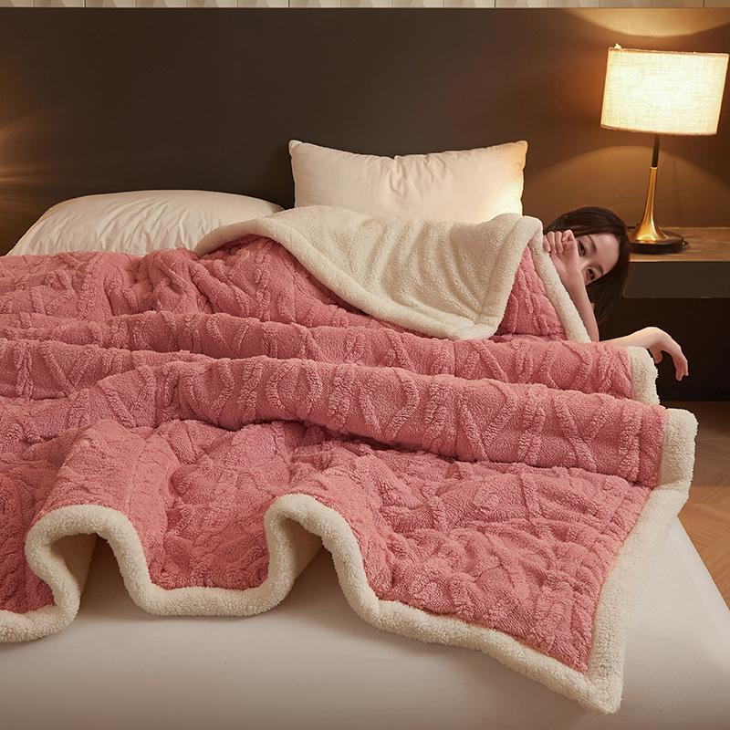 Thick Warm Taffeta Fleece Winter Blanket for Bed Geometric Pattern Soft Sofa Throw Blankets Queen Size Plush Bedroom Bedspread