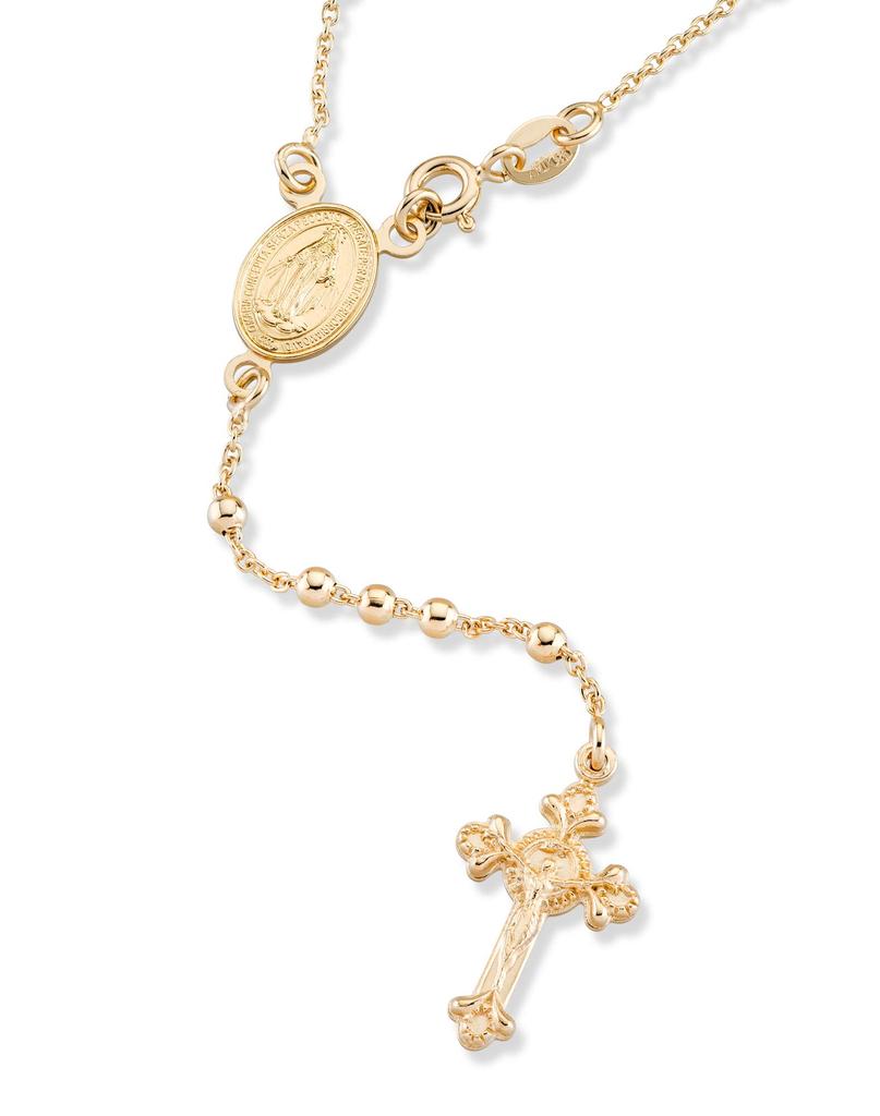 Miabella Italian 925 Sterling Silver or 18K Gold Plated Rosary Beads Cross Y Necklace Chain for 24 Sterling No Gemstones Women, Inches, Silver,