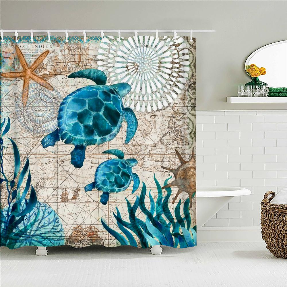 Creative Shower Curtains Printed Ocean Turtle Waterproof Bathroom Curtain Home Decor Polyester Bath Shower Curtain With Hooks
