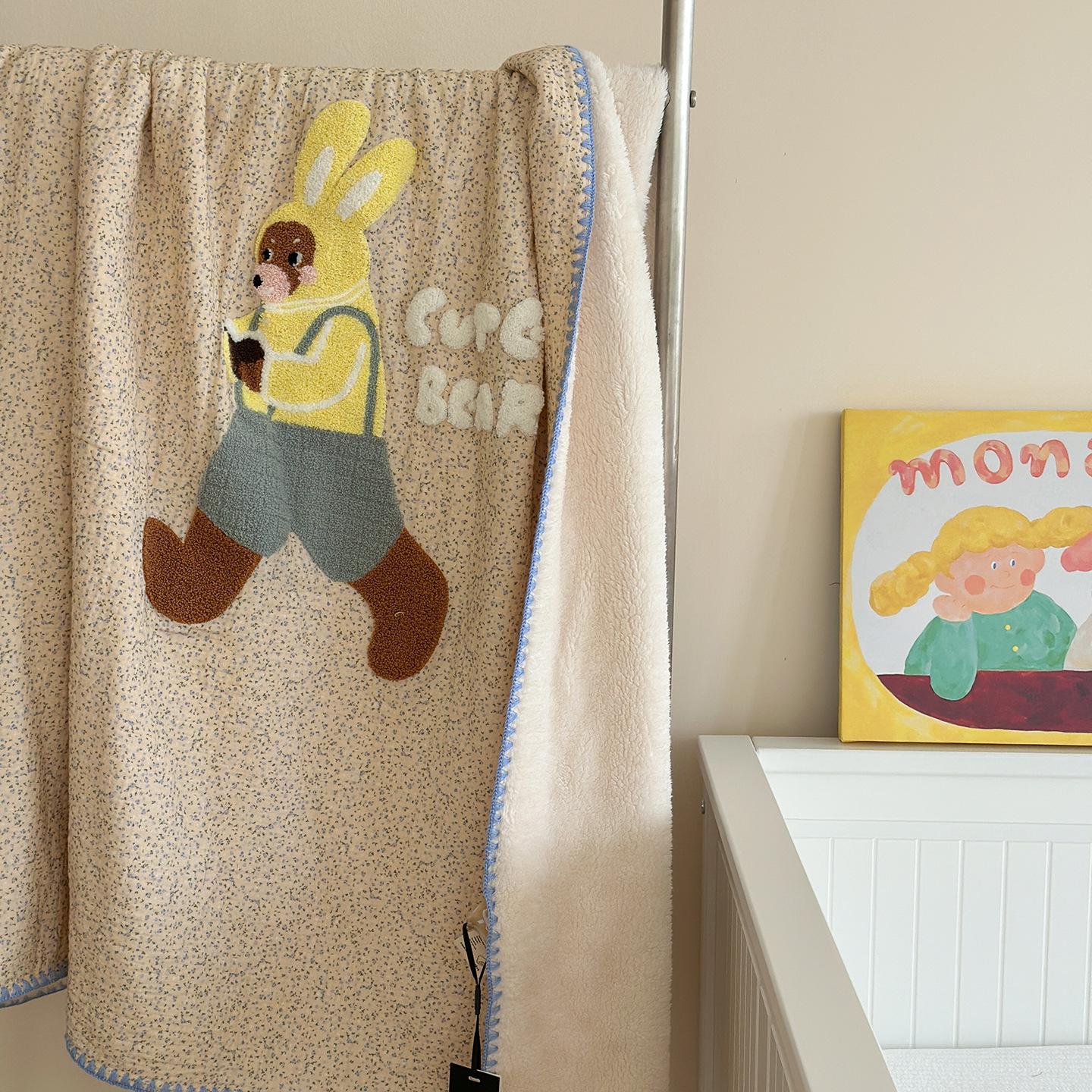 Полностью хлопковое двухслойное плюшевое одеяло мультяшное полотенце вышитое покрывало детское одеяло одеяло для новорожденного мягкое одеяло одеяло 120 * 150cm