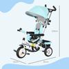 6-in-1 Children's Tricycle, Push Bar, Canopy, Harness, Storage Basket, 1-5 Years, Green