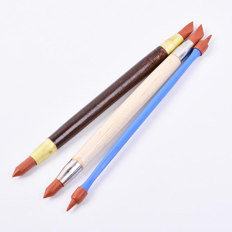 Ceramics 3 Silicone Brush Set with Wooden Penholder & Eraser for DIY Clay Crafting