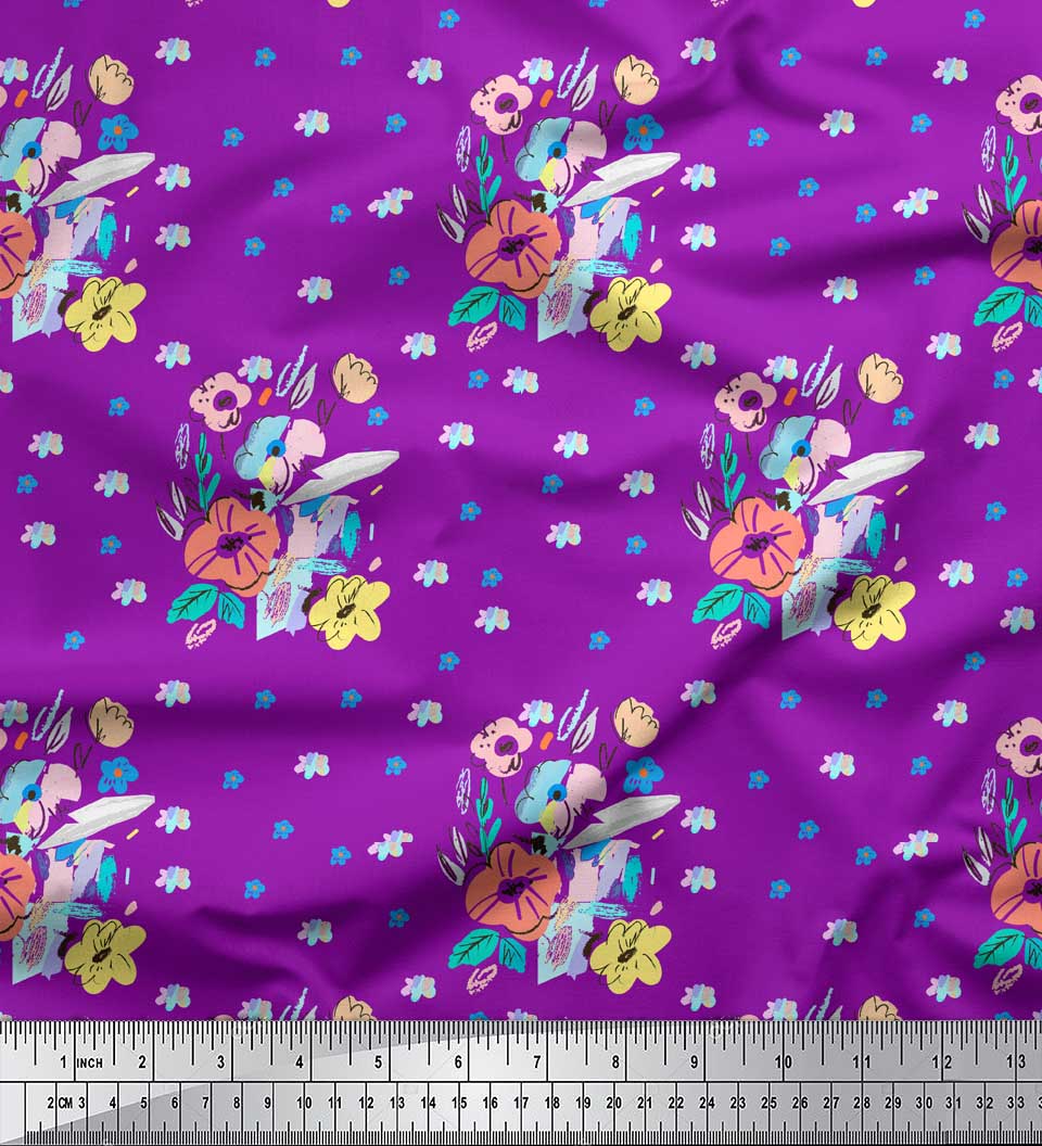 

Тканина Soimoi Green з японського креп-сатину. Художні принти на тканині з квітковими принтами на метри 42 дюйми 42 Inch Wide - Poly Crepe фіолетовий