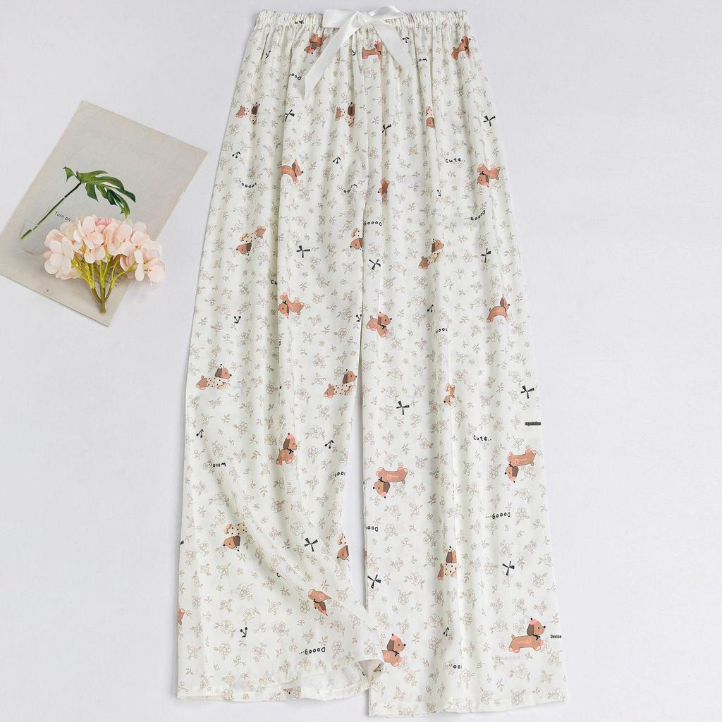 Women's Floral Cotton Silk Pajama Pants, Mosquito Repellent, Outdoor & Home Wear, Plus Size, Lightweight Summer Style.