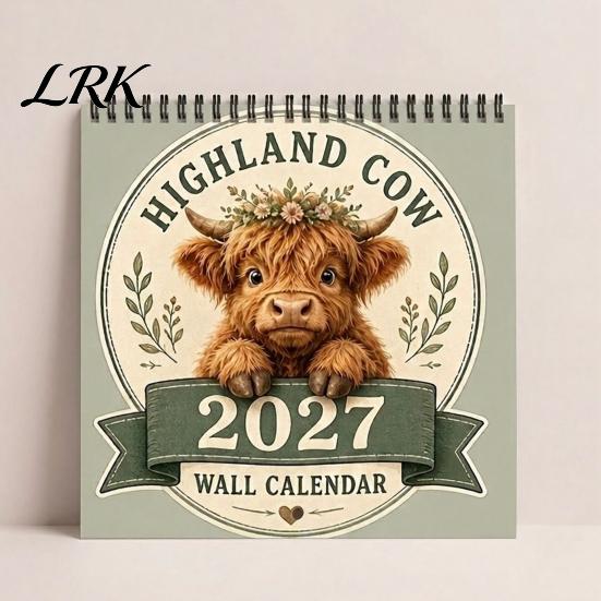 Retro Style Wall Decor 2027 Highland Cow Calendar, Rustic Farmhouse Scottish Decorative Home Office Organizer 12 Monthly Planner, Cute Animal Hanging