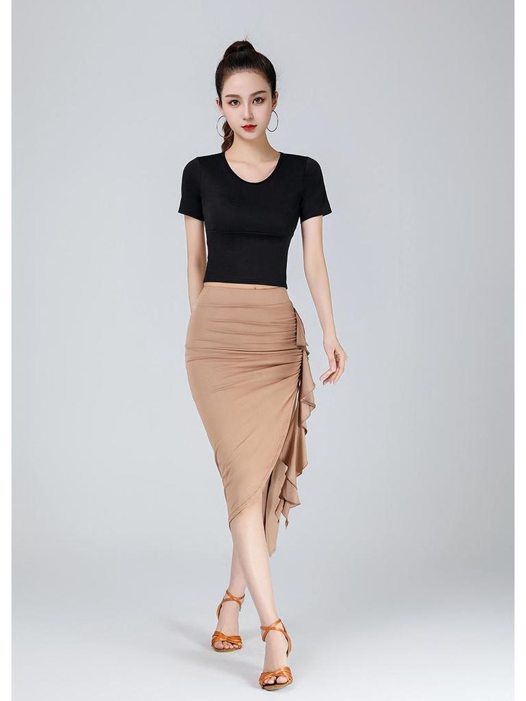 Women's Ruffle Latin Dance Bodycon Midi Skirt, Adult Practice & Performance Costume