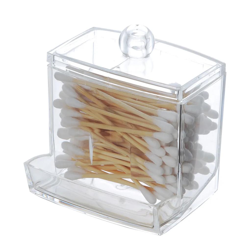 Acrylic Storage Box Bathroom Jar Makeup Organizer Cotton Round Pad Holder Cotton Holder Dispenser with Bamboo Lid Clear Plastic