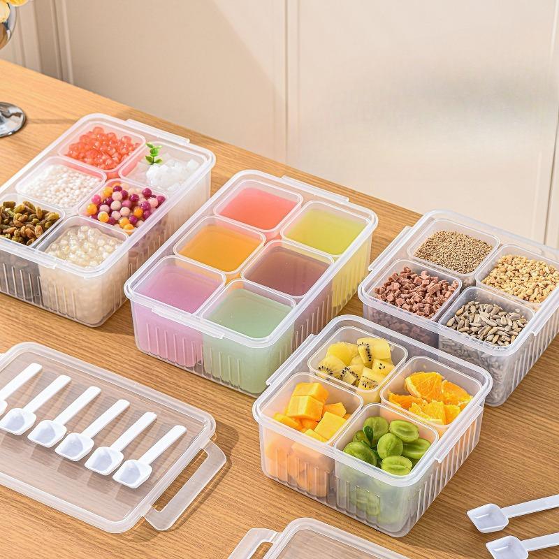 The Household Ice Powder Condiment Box Is A Separately Separated Transparent Food Storage Compartment with A Lid