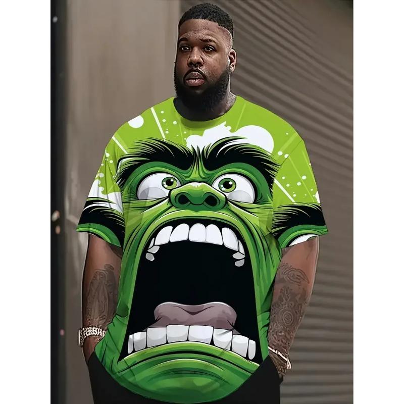 Summer Round Neck Cartoon Face Graphic 3D Print T-shirts Fashionable Casual Short Sleeved Men's T-shirts