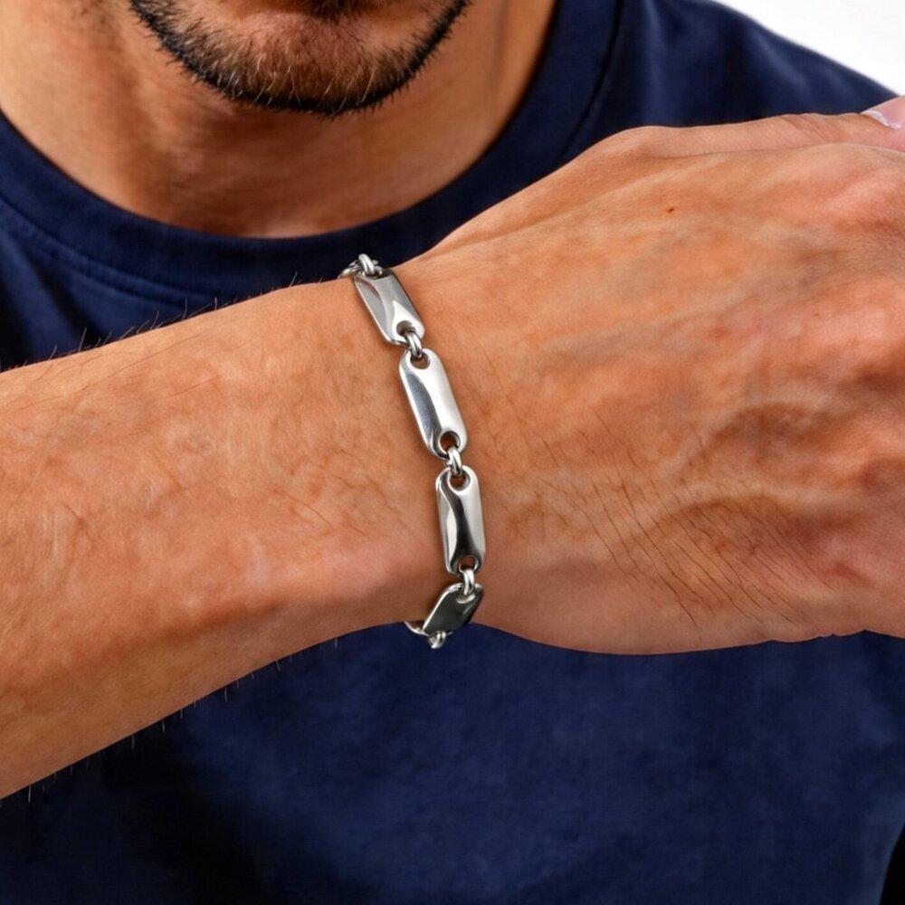 Rock Punk Men's Chain Bracelet,No Fade Stainless Steel Metal Beaded Bracelets,Hip Hop Jewelry Gift