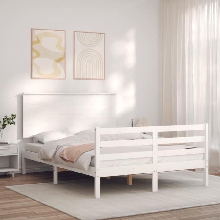 VidaXL Bed Frame with Headboard White 140x190 Cm Solid Wood 3195202