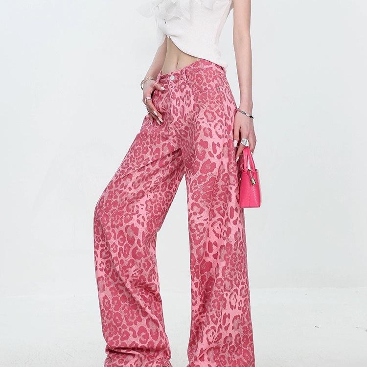 ABWEAR Dopamine Leopard Print Slimming Wide Leg Jeans for Women