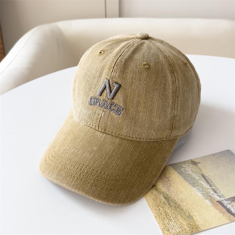 Fashionable Three dimensional Letter Embroidery N Soft Top Baseball Hat Made of Old Baseball Hat for Women Fashion Simple Style