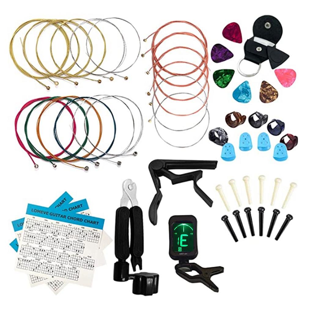 45Pcs Guitar Accessories Set String Capo Bridge Pins Pick Replacement Playing Auxiliary Tool