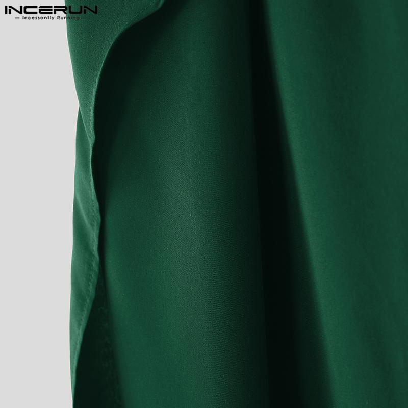 INCERUN Men High Waist Casual Long Splits Wide Legs Pants Trousers