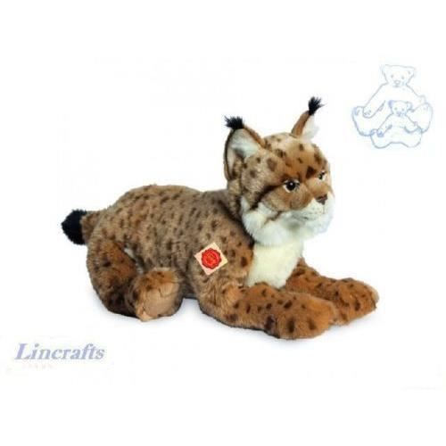 Peluche - hermann teddy - lynx couché - 45 cm - marron clair tacheté - douceur exceptionnelle