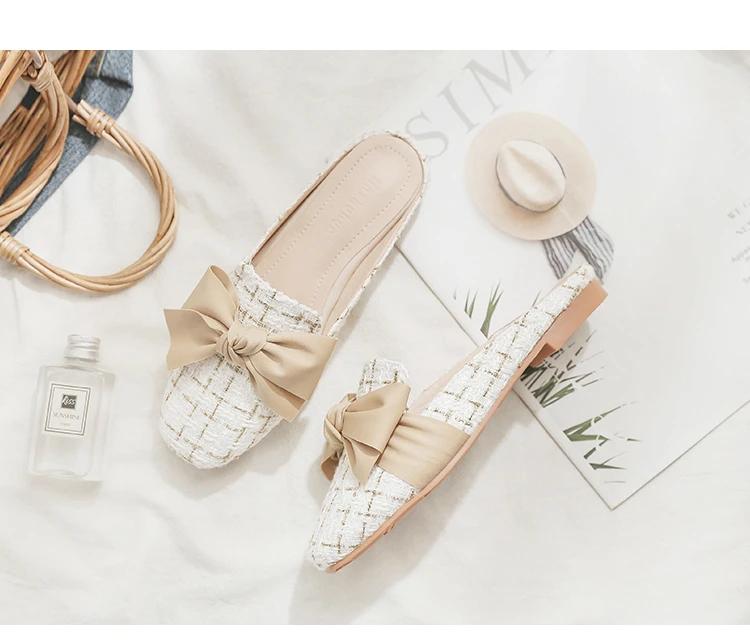 Luxury Woman Mules Summer Close Toe Women Slippers Bowtie Lazy Slides Flat Heel Girl Slippers Korean Outdoor Flip Flops